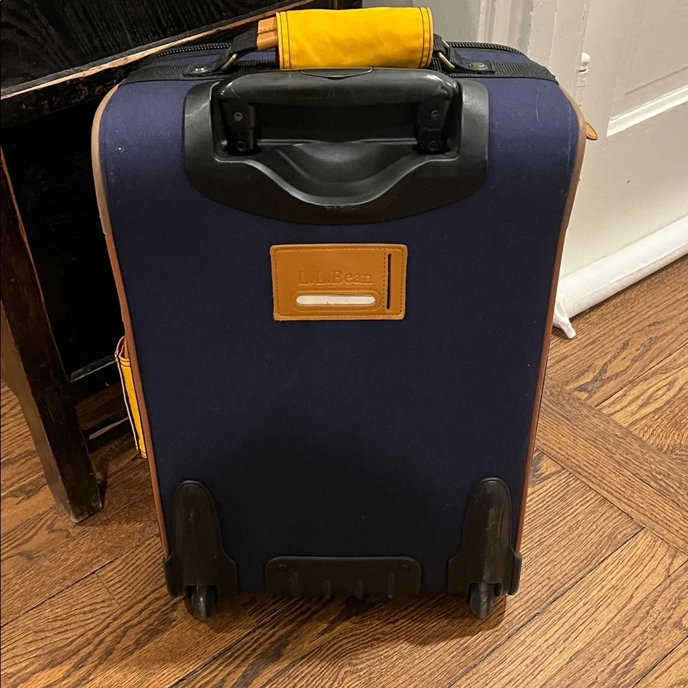 Vintage L.L. Bean Roller Bag Carry-on Navy Leather Trim 20x13x8.5”